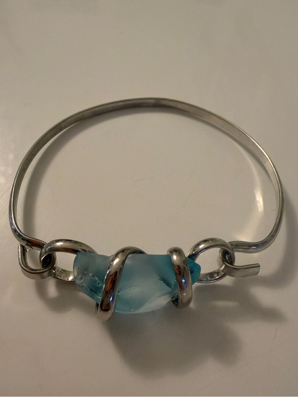 Vintage Hand Crafted Blue Sea Glass Bracelet
